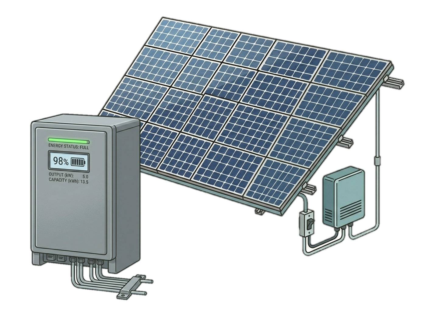 太陽光発電設備と蓄電池のイメージ