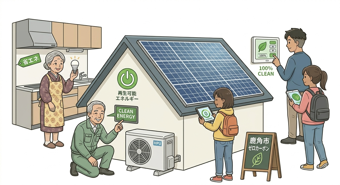 トップ画像（鹿角ゼロカーボンサポーターイメージイラスト）